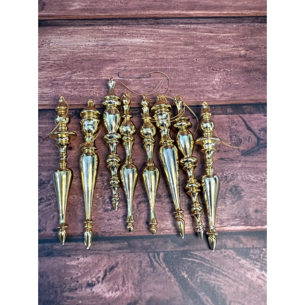 8 Gold Plastic Ornaments Vintage- 4-5" Long